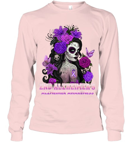 Image of End AlzheImer's Skull Girl Flowers   Alzheimer's Awareness