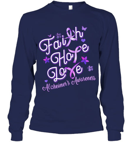 Image of Alzheimer s Awareness Purple Ribbon Products Faith Hope Love T Shirt