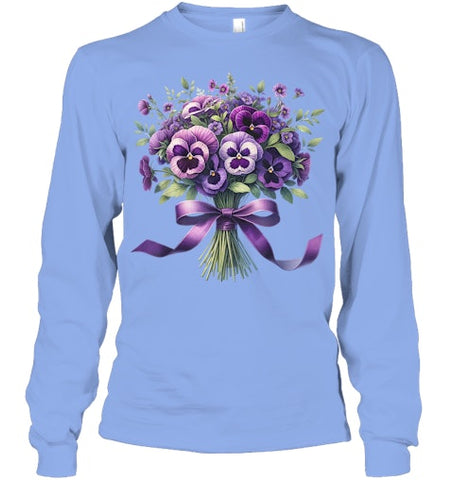 Image of Alzheimer purple floral pansy dementia alzheimer s awareness T Shirt (5)