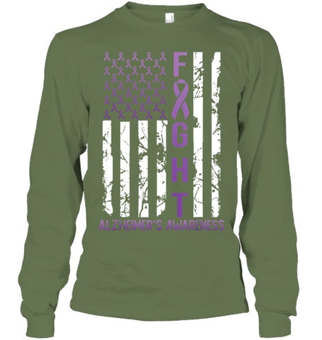 Image of Alzheimer s Awareness Month Day USA Flag Ribbon Purple T Shirt