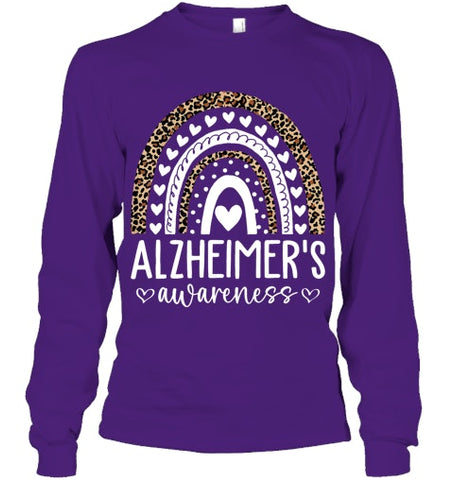 Image of Wear Purple Alzheimer s Awareness Leopard Rainbow T Shirt