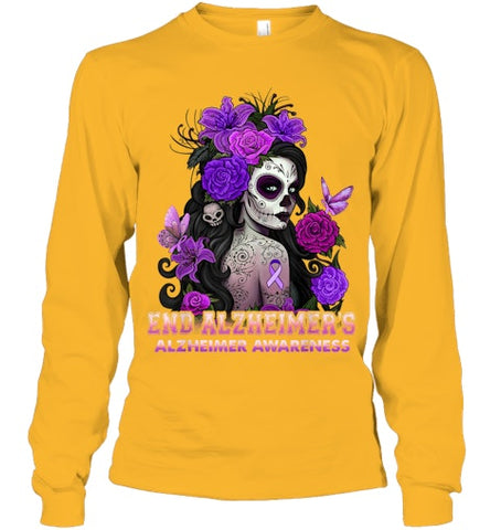 Image of End AlzheImer's Skull Girl Flowers   Alzheimer's Awareness