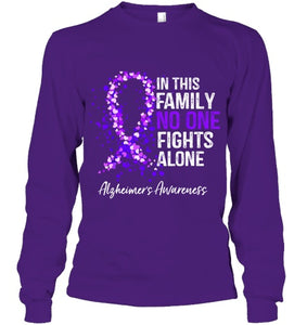 In This Family No One Fights Alone Shirt Alzheimer s Ribbon T Shirt