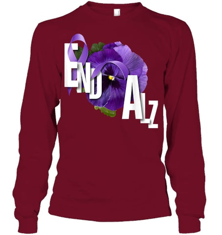 Image of End Alz Purple Floral Pansy Dementia Alzheimer s Awareness T Shirt