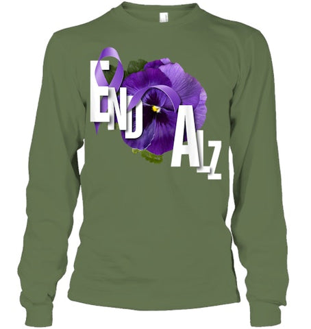 Image of End Alz Purple Floral Pansy Dementia Alzheimer s Awareness T Shirt