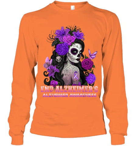 Image of End AlzheImer's Skull Girl Flowers   Alzheimer's Awareness