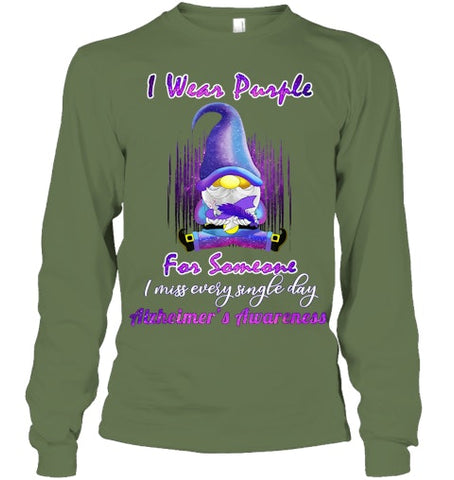 Image of Alzheimer s Awareness Products I Wear Purple Ribbon Gnome T Shirt