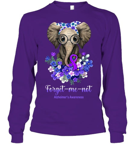 Image of Forget me not Alzheimer s Awareness Elephant Flower T Shirt