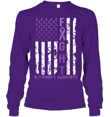 Image of Alzheimer s Awareness Month Day USA Flag Ribbon Purple T Shirt