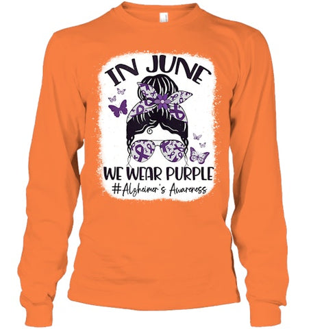 Image of In June We Wear Purple Alzheimer s Awareness Month Messy Bun Tank Top