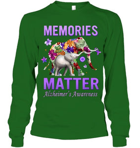 Alzheimers Awareness Memories Matter Purple Elephant Womens T Shirt