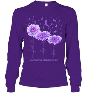 Faith Hope Love Purple Flower Ribbon Dementia Awareness T Shirt