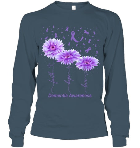 Image of Faith Hope Love Purple Flower Ribbon Dementia Awareness T Shirt