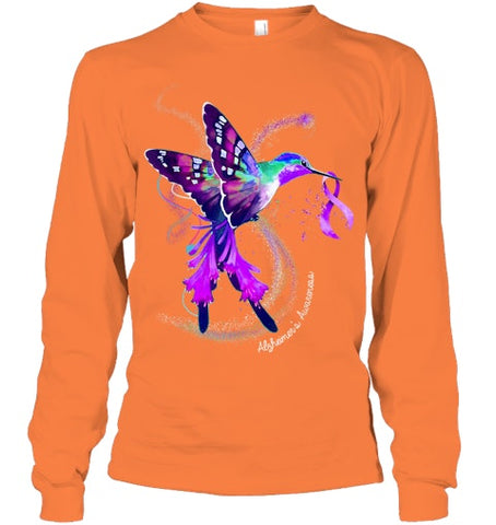 Image of Hummingbird Holding Purple Ribbon Alzheimer s Awareness T Shirt