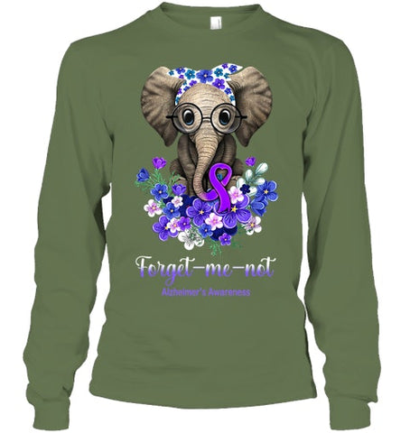 Image of Forget me not Alzheimer s Awareness Elephant Flower T Shirt