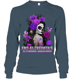 End AlzheImer's Skull Girl Flowers   Alzheimer's Awareness