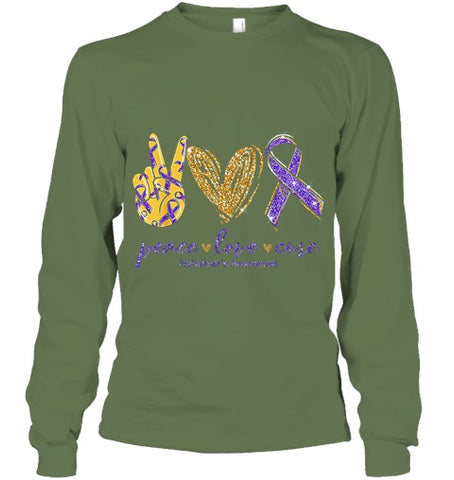 Image of Peace Love Cure Alzheimer s Awareness T Shirt