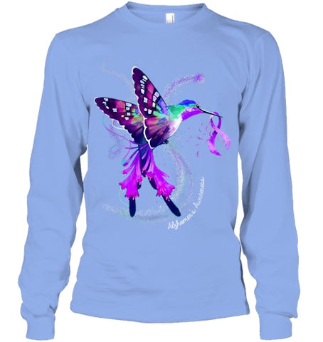 Image of Hummingbird Holding Purple Ribbon Alzheimer s Awareness T Shirt