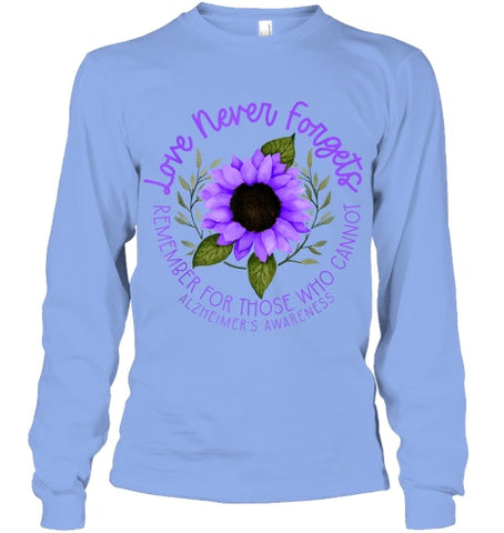 Image of Alzheimer Awareness Tee for Men and Women Purple sunflower T Shirt