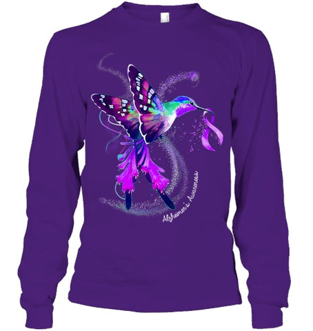 Image of Hummingbird Holding Purple Ribbon Alzheimer s Awareness T Shirt