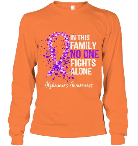 Image of In This Family No One Fights Alone Shirt Alzheimer s Ribbon T Shirt