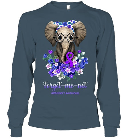 Image of Forget me not Alzheimer s Awareness Elephant Flower T Shirt