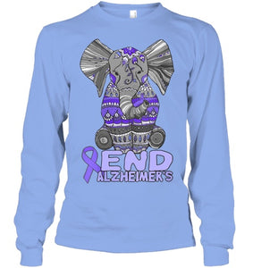 Womens Alzheimer Awareness Shirts and gifts purple Elephant V Neck T Shirt