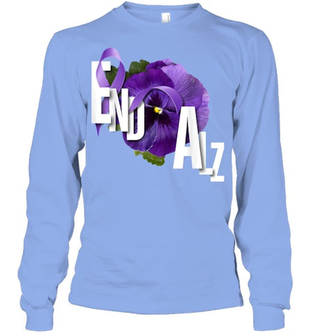 Image of End Alz Purple Floral Pansy Dementia Alzheimer s Awareness T Shirt