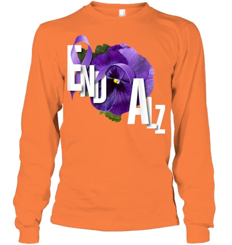 Image of End Alz Purple Floral Pansy Dementia Alzheimer s Awareness T Shirt