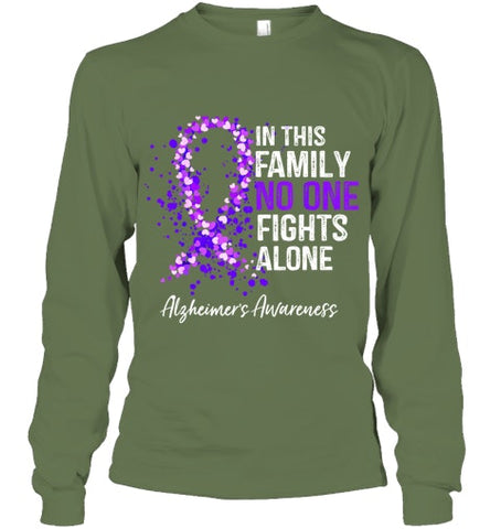 Image of In This Family No One Fights Alone Shirt Alzheimer s Ribbon T Shirt