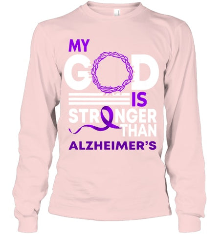 Image of My God Is Stronger Than Alzheimer s Awareness Ribbon T Shirt