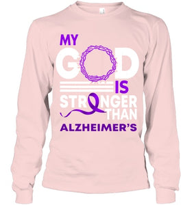 My God Is Stronger Than Alzheimer s Awareness Ribbon T Shirt