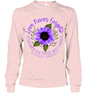 Alzheimer Awareness Tee for Men and Women Purple sunflower T Shirt