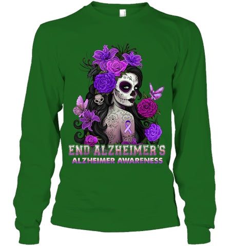 Image of End AlzheImer's Skull Girl Flowers   Alzheimer's Awareness