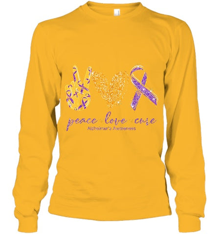 Image of Peace Love Cure Alzheimer s Awareness T Shirt