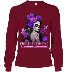 End AlzheImer's Skull Girl Flowers   Alzheimer's Awareness