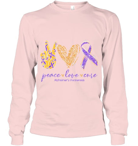 Image of Peace Love Cure Alzheimer s Awareness T Shirt