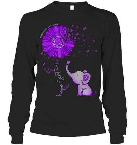 Image of Hope Fight Cure Elephant Alzheimer s Purple Ribbon T Shirt