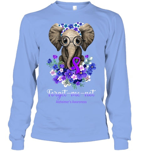 Image of Forget me not Alzheimer s Awareness Elephant Flower T Shirt