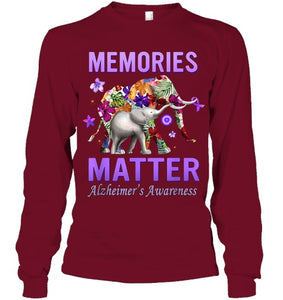 Alzheimers Awareness Memories Matter Purple Elephant Womens T Shirt