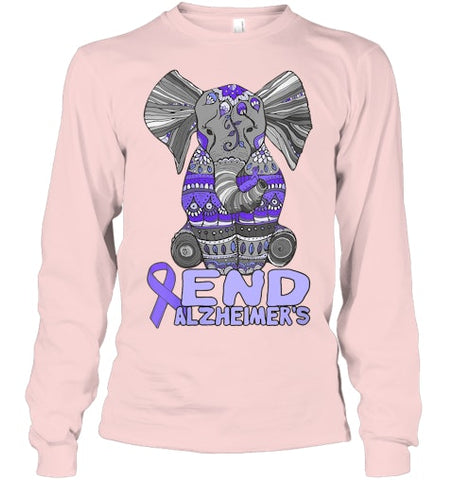 Image of Womens Alzheimer Awareness Shirts and gifts purple Elephant V Neck T Shirt