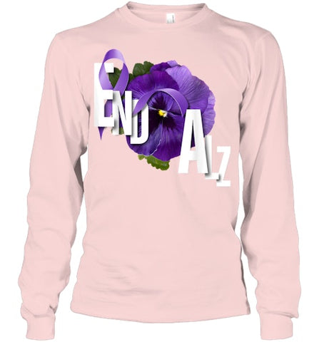 Image of End Alz Purple Floral Pansy Dementia Alzheimer s Awareness T Shirt