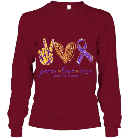 Image of Peace Love Cure Alzheimer s Awareness T Shirt