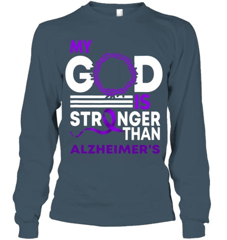 Image of My God Is Stronger Than Alzheimer s Awareness Ribbon T Shirt