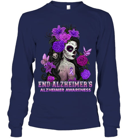 Image of End AlzheImer's Skull Girl Flowers   Alzheimer's Awareness