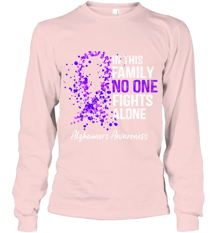 Image of In This Family No One Fights Alone Shirt Alzheimer s Ribbon T Shirt