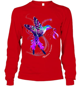 Hummingbird Holding Purple Ribbon Alzheimer s Awareness T Shirt