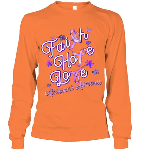 Image of Alzheimer s Awareness Purple Ribbon Products Faith Hope Love T Shirt