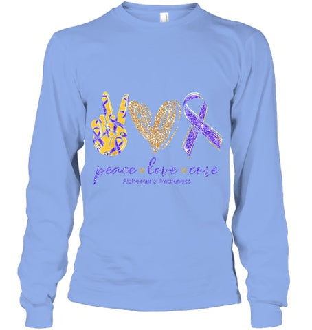 Image of Peace Love Cure Alzheimer s Awareness T Shirt