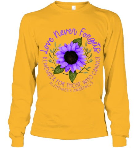 Image of Alzheimer Awareness Tee for Men and Women Purple sunflower T Shirt